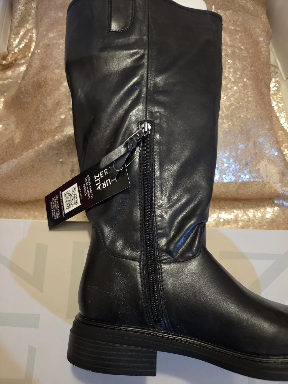 Naturalizer Black Leather Knee-High Zip Boots